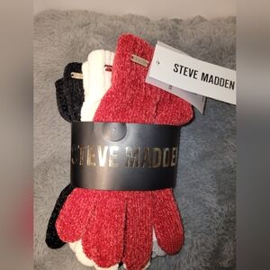 3 Pairs-Steve Madden Red, Black, and White Gloves